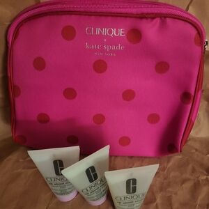 Clinique x Kate Spade Pink Polka Dot Cosmetic Bag + ALL ABOUT CLEAN